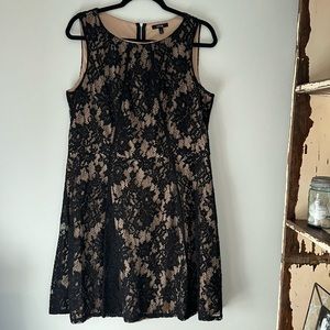 Wedding guest comfortable black and nude dress